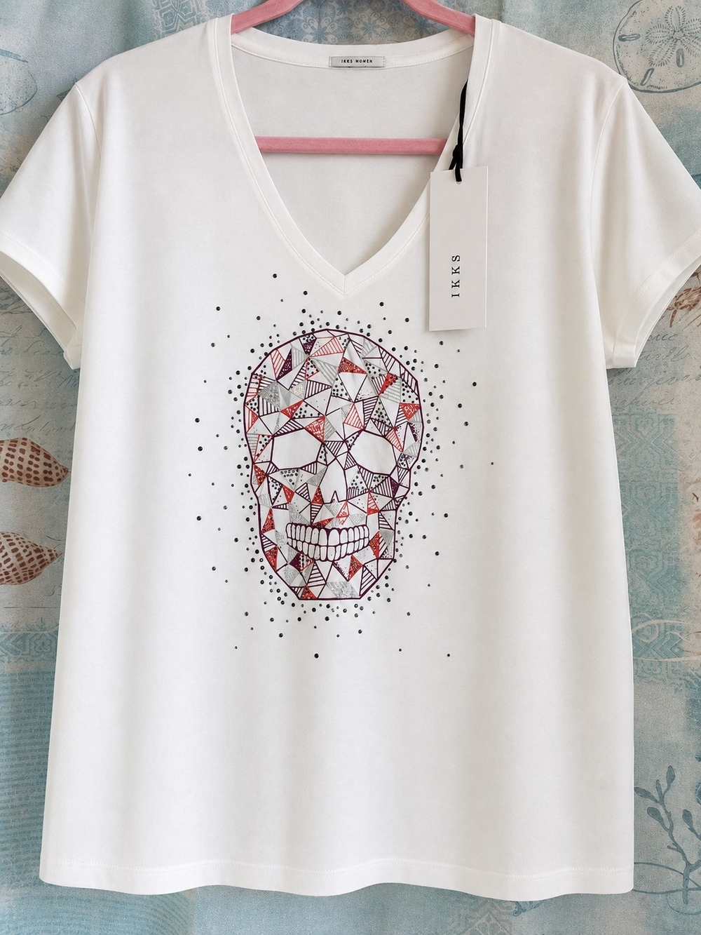 IKKS White V-Neck Graphic Skull Tee